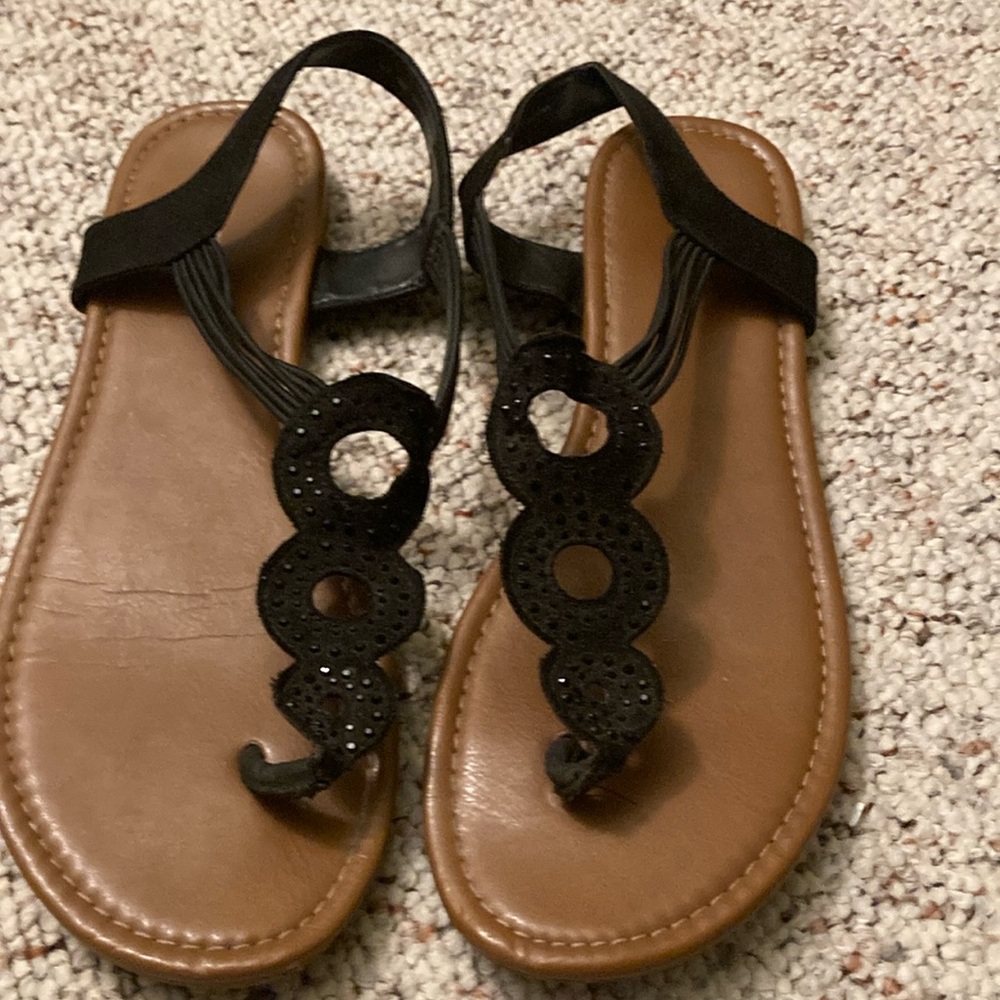 Mixit Black and Brown T-Strap Sandals